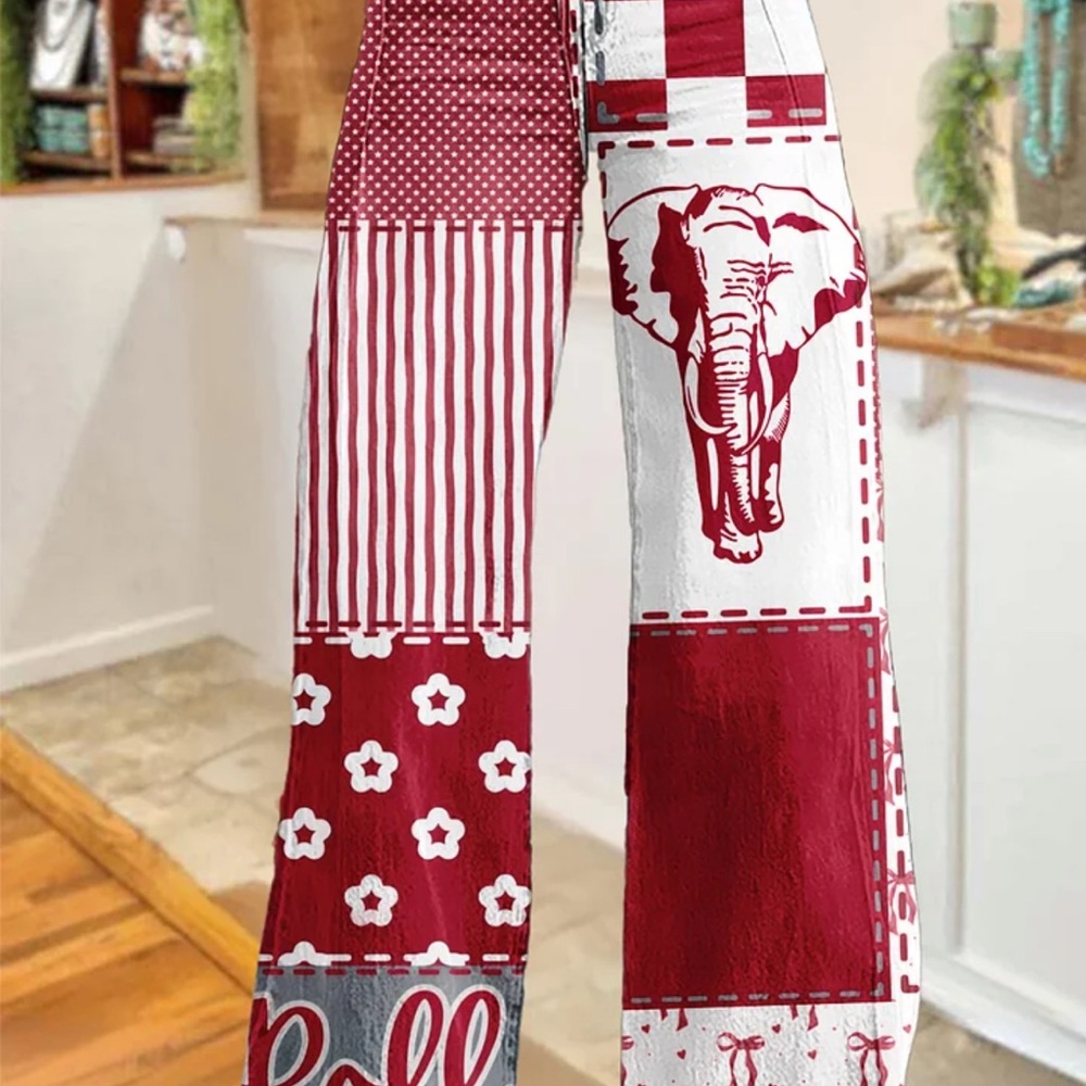 Game Day Crimson and White Elephant Wide-Leg Pants Size 3XL